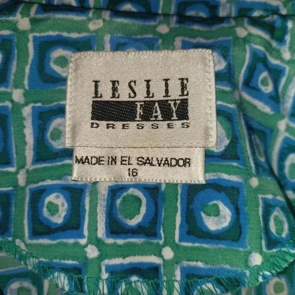 Vintage Leslie Fay Multicolor Print Cottagecore Dress Size 16 Belt Short Sleeve - Picture 8 of 9